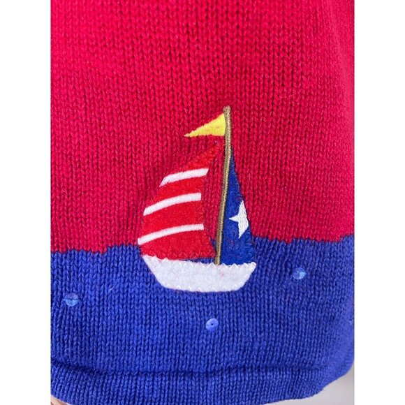 Quacker Factory Knit Sweater 2x Red Sequin Vtg Lighthouse Retro Classic Preppy - Picture 3 of 15
